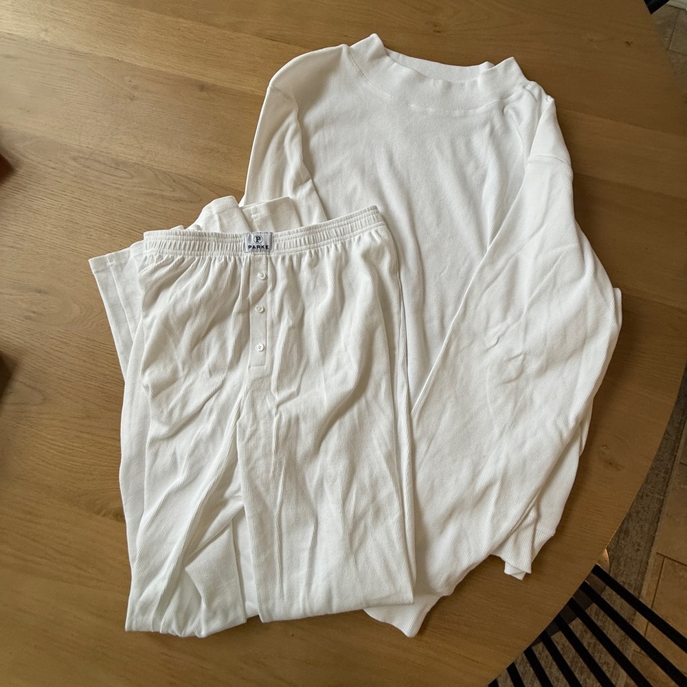 NWT PARKE White Ribbed Boxer Pants & Mockneck